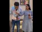 The husband is seen taking a bite of his wife's ice cream as part of the prank. (instagram/@piyushyaminiofficial) The husband is seen taking a bite of his wife's ice cream as part of the prank. (instagram/@piyushyaminiofficial)