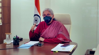 Finance Minister Nirmala Sitharaman reviews the progress of the LIC IPO, in New Delhi. (PTI) Finance Minister Nirmala Sitharaman reviews the progress of the LIC IPO, in New Delhi. (PTI)