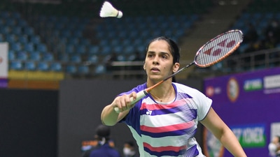 Saina Nehwal in action during her opening round of the India Open 2022 at IG Stadium, Delhi. (BAI)