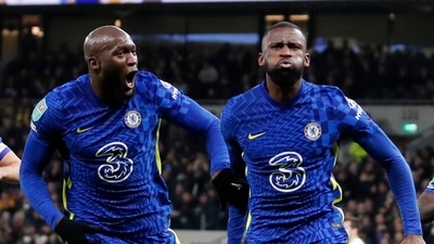 Chelsea's Antonio Rudiger celebrates scoring their first goal with Romelu Lukaku (Action Images via Reuters)