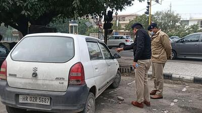 The car in which the computer teacher was found dead in the parking of Sector-11 market in Panchkula on Thursday. (Sant Arora/HT) The car in which the computer teacher was found dead in the parking of Sector-11 market in Panchkula on Thursday. (Sant Arora/HT)