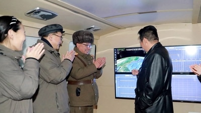 This picture released by North Korea's KCNA on January 12 shows Kim Jong-un speaking with military officials during an observation of a hypersonic missile test-fire. (AFP Photo) This picture released by North Korea's KCNA on January 12 shows Kim Jong-un speaking with military officials during an observation of a hypersonic missile test-fire. (AFP Photo)