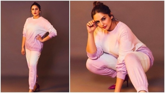 One of Bollywood's most versatile actors Huma Qureshi, who garnered a lot of praises for her performance in the film Gangs of Wasseypur, has a wardrobe flooded with fashionable fits. From traditional attire to fancy gowns, the actor sure knows how to nail every look she dons. In her recent Instagram stills, the Bell Bottom actor looks stylish yet comfy in a lilac loungewear co-ord set.(Instagram/@ iamhumaq)
