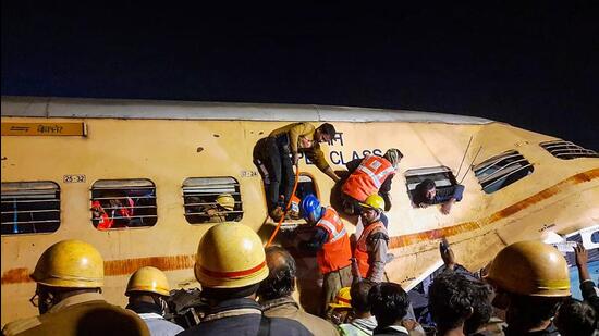 Rescue operations at the site of the accident in Maynaguri, West Bengal, on Thursday (PTI)