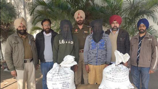 A case under sections of Narcotic Drugs and Psychotropic Substances Act (NDPS) has been registered against truck drivers arrested with poppy husk at Dehlon Police Station, Ludhiana. (HT PHOTO)