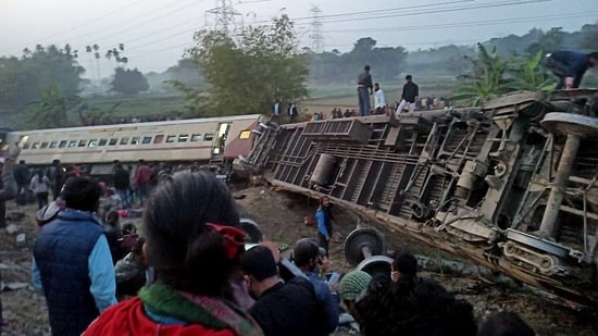 At least five casualties were reported and more than 45 people were injured when 12 coaches of the Bikaner-Guwahati Express train derailed and some overturned near Domohani in West Bengal's Jalpaiguri district on Thursday, an official said.(ANI)