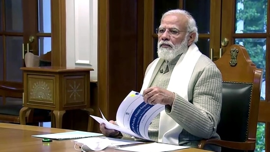 Prime Minister Narendra Modi chaired a meeting to review the Covid-19 situation in the country, through video conference, in New Delhi.(ANI) Prime Minister Narendra Modi chaired a meeting to review the Covid-19 situation in the country, through video conference, in New Delhi.(ANI)