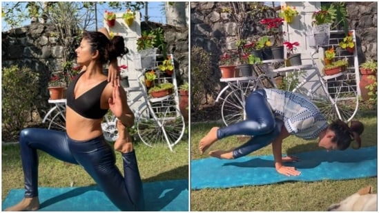 A glimpse of Pooja Batra's yoga routine in the garden(Instagram/@poojabatra)