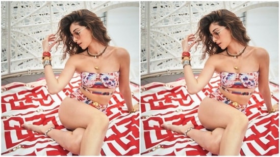 Ananya played muse to designer house Falguni Shane Peacock and picked a white and red printed bikini.(Instagram/@ananyapanday)