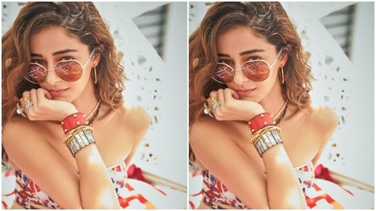 In gold hoop earrings, silver bracelets and a maroon choker from FSP Jewellery, Ananya posed for the pictures.(Instagram/@ananyapanday)