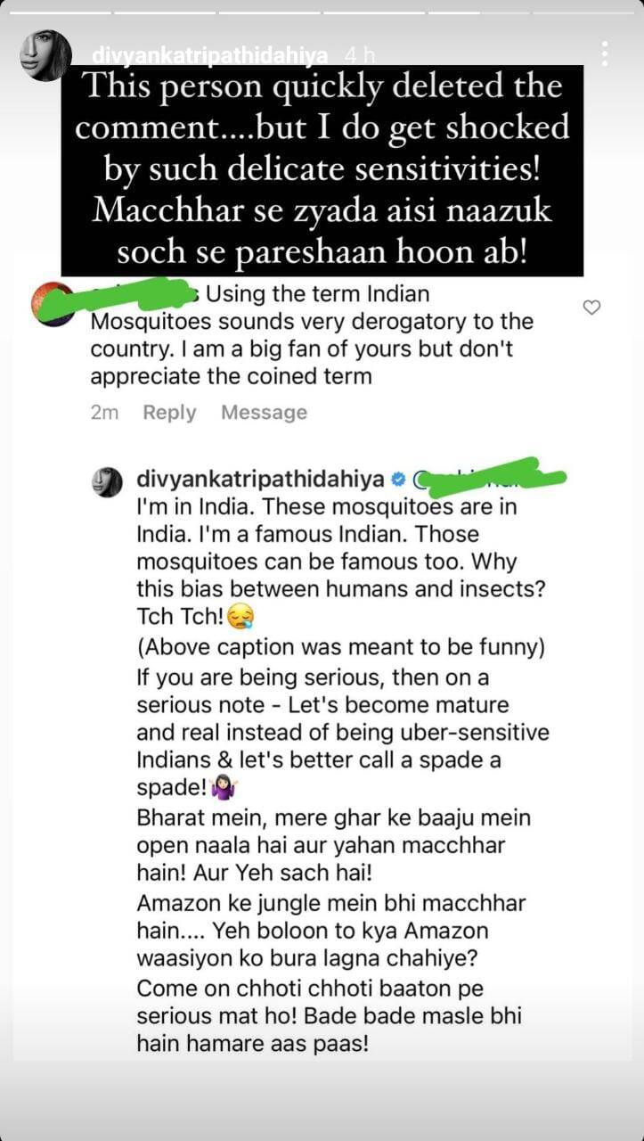 Divyanka Tripathi Dahiya shares comment of a social media user on Instagram.
