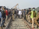 Union railway minister Ashwini Vaishnaw inspects the site of Guwahati-Bikaner Express train derailment at Mainaguri in Jalpaiguri district. Union railway minister Ashwini Vaishnaw inspects the site of Guwahati-Bikaner Express train derailment at Mainaguri in Jalpaiguri district.