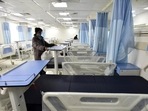 An inside view of the newly built 120-bed Covid isolation ward at Guru Harkrishan Hospital, near Sarai Kale Khan in New Delhi.(HT Photo) An inside view of the newly built 120-bed Covid isolation ward at Guru Harkrishan Hospital, near Sarai Kale Khan in New Delhi.(HT Photo)