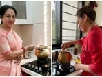 Hema Malini, Esha Deol make Pongal at home.&nbsp;