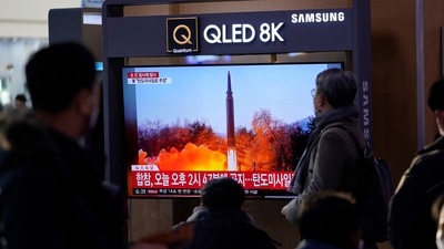 The launches were at 2.41pm and 2.52pm, with the weapons flying a distance of 430km at an altitude of 36km, according to Seoul’s joint chiefs of staff. (AP) The launches were at 2.41pm and 2.52pm, with the weapons flying a distance of 430km at an altitude of 36km, according to Seoul’s joint chiefs of staff. (AP)