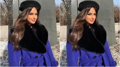 Harnaaz styled the ensemble with centre-parted open locks, and, for the glam, the star went with winged eyeliner, mascara-adorned lashes, nude lip shade, sharp contour, blushed cheeks, and smoky eye shadow. (Instagram/@harnaazsandhu_03) Harnaaz styled the ensemble with centre-parted open locks, and, for the glam, the star went with winged eyeliner, mascara-adorned lashes, nude lip shade, sharp contour, blushed cheeks, and smoky eye shadow. (Instagram/@harnaazsandhu_03)