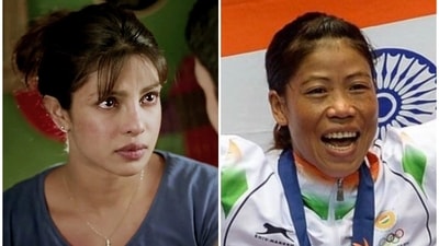 Priyanka Chopra in a still from Mary Kom (L) and the boxer.