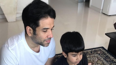 Tusshar Kapoor with his son Laksshya. Tusshar Kapoor with his son Laksshya.