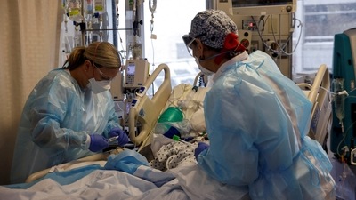 Medical staff treat a Covid-19 patient on the Intensive Care Unit (ICU) at the Cleveland Clinic in Cleveland, Ohio, US. (Reuters)