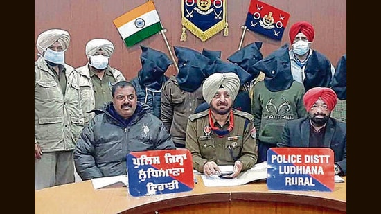 The Ludhiana police said the murder convict, Varinder Singh, was serving a 20-year jail term, but had been out on bail, before he was arrested for murder lifting. He is wanted in two other cases. (HT Photo)