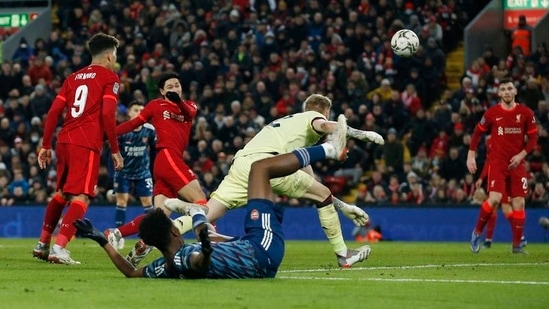 Liverpool's Roberto Firmino shoots at goal(REUTERS)