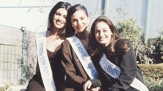 Priyanka Chopra, Lara Dutta, Dia Mirza in a throwback picture. Priyanka Chopra, Lara Dutta, Dia Mirza in a throwback picture. 