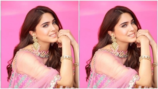 Sharvari played muse to the designer house Vvani and picked a pink and blue sharara set.(Instagram/@sharvari)
