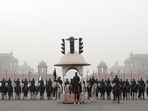 President's Bodyguards rehearse during the Beating Retreat ceremony for the Republic Day Parade, at Vijay Chowk, in New Delhi. President's Bodyguards rehearse during the Beating Retreat ceremony for the Republic Day Parade, at Vijay Chowk, in New Delhi.