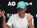Rafael Nadal gestures during a press conference ahead of the Australian Open tennis championships in Melbourne, Australia, Saturday, Jan. 15, 2022. Rafael Nadal gestures during a press conference ahead of the Australian Open tennis championships in Melbourne, Australia, Saturday, Jan. 15, 2022.