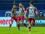 Goa: David Joel Williams of ATK Mohun Bagan celebrates after scoring a goal during ISL match between ATK Mohun Bagan and Hyderabad FC at the Fatorda stadium in Goa.(PTI) Goa: David Joel Williams of ATK Mohun Bagan celebrates after scoring a goal during ISL match between ATK Mohun Bagan and Hyderabad FC at the Fatorda stadium in Goa.(PTI)