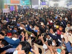 Guwahati: People not adhering to social distancing norms visit the Assam Book Fair at AEI playground at Chandmari Guwahati: People not adhering to social distancing norms visit the Assam Book Fair at AEI playground at Chandmari 