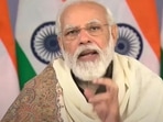Prime Minister Narendra Modi gestures while addressing Start-UPs across the country via video conferencing, in New Delhi.(PTI) Prime Minister Narendra Modi gestures while addressing Start-UPs across the country via video conferencing, in New Delhi.(PTI)