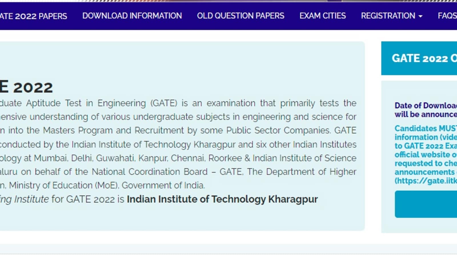 GATE Admit Card 2022 releasing today on gate.iitkgp.ac.in
