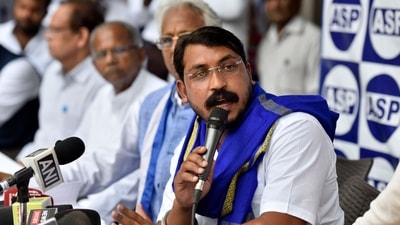  National President of Azad Samaj Party (Kanshiram) Chandrashekhar Azad (Ravan) during a press conference. (Sanjeev Verma/HT PHOTO) National President of Azad Samaj Party (Kanshiram) Chandrashekhar Azad (Ravan) during a press conference. (Sanjeev Verma/HT PHOTO)