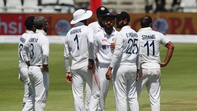 India's Virat Kohli and Mohammed Shami celebrate with teammates after taking the wicket of South Africa's Temba Bavuma. (REUTERS)