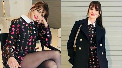 Andy Sachs, is that you? Anne Hathaway's mini dress and bangs remind internet of her Devil Wears Prada look Andy Sachs, is that you? Anne Hathaway's mini dress and bangs remind internet of her Devil Wears Prada look