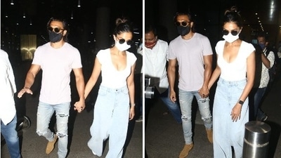 Ranveer Singh and Deepika Padukone spotted at the Mumbai airport.&nbsp; (Varinder Chawla)