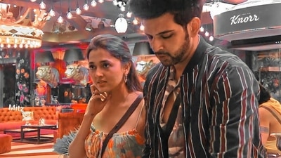 Karan Kundrra and Tejasswi Prakash on Bigg Boss 15. Karan Kundrra and Tejasswi Prakash on Bigg Boss 15.