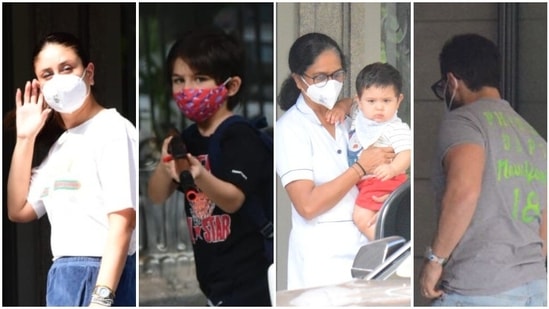 Kareena Kapoor, Taimur Ali Khan, Jeh Ali Khan, and Saif Ali Khan at Randhir Kapoor's home. Kareena Kapoor, Taimur Ali Khan, Jeh Ali Khan, and Saif Ali Khan at Randhir Kapoor's home.