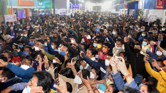 Guwahati: People not adhering to social distancing norms visit the Assam Book Fair at AEI playground at Chandmari&nbsp;(PTI / File Photo)