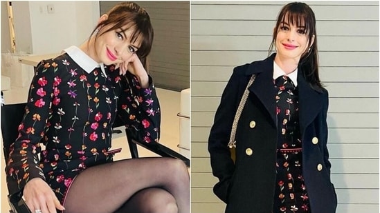 Andy Sachs, is that you? Anne Hathaway's mini dress and bangs remind internet of her Devil Wears Prada look