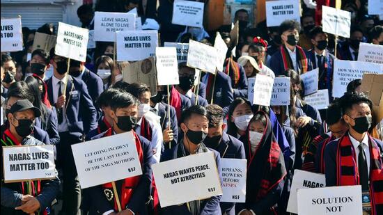 File photo of a mass rally in Kohima with the demand of repealing Armed Forces Special Power Act (AFPSA), 1958 after the Oting civilian killing in Nagaland. (ANI) File photo of a mass rally in Kohima with the demand of repealing Armed Forces Special Power Act (AFPSA), 1958 after the Oting civilian killing in Nagaland. (ANI)