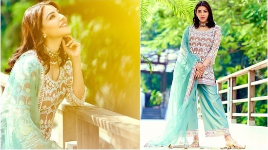 Kajal's ethnic look came together with minimal accessories.