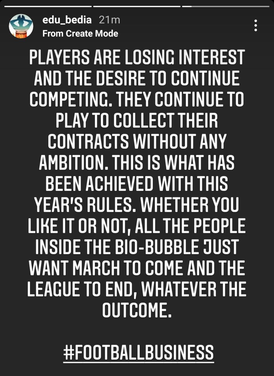 Screengrab from Edu Bedia's Instagram stories Screengrab from Edu Bedia's Instagram stories