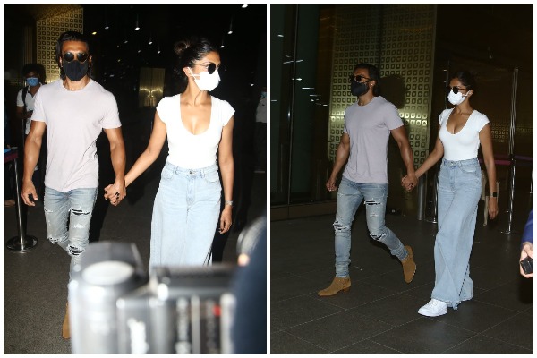 Deepika Padukone, Ranveer Singh at the Mumbai airport.(Varinder Chawla)