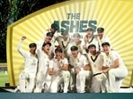 Australian team celebrate after winning the Ashes series against England at Bellerive Oval in Hobart on Sunday. (ANI) Australian team celebrate after winning the Ashes series against England at Bellerive Oval in Hobart on Sunday. (ANI)