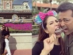 Pictures from Kim Sharma and Leander Paes' outing at a Disney theme park in the US. Pictures from Kim Sharma and Leander Paes' outing at a Disney theme park in the US.