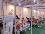 COVID-19 patients undergo treatment at DRDO's Sardar Vallabhbhai Patel Covid Hospital, in New Delhi.(PTI) COVID-19 patients undergo treatment at DRDO's Sardar Vallabhbhai Patel Covid Hospital, in New Delhi.(PTI)