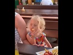 The tired little girl named Gloria, falling asleep with a french fry in her mouth. (instagram/@aromatherapykatie) The tired little girl named Gloria, falling asleep with a french fry in her mouth. (instagram/@aromatherapykatie)
