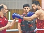 Santiago Nieva trains Ashish Kumar at the National Institute of Sports in Patiala